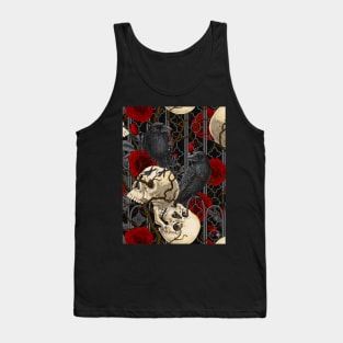 Raven's secret. Dark and moody gothic illustration with human skulls and roses Tank Top